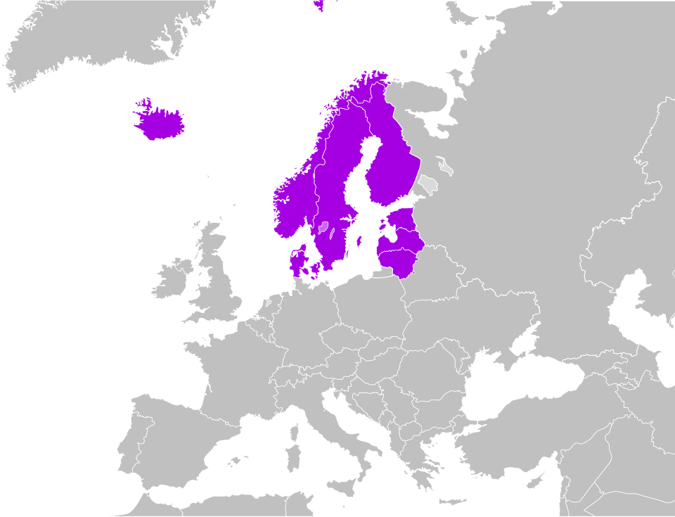 Geografische Europakarte mit hervorgehobenen Ländern Nordeuropas